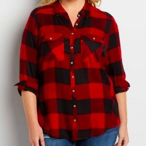Maurice’s Red Buffalo Flannel Button Down Top